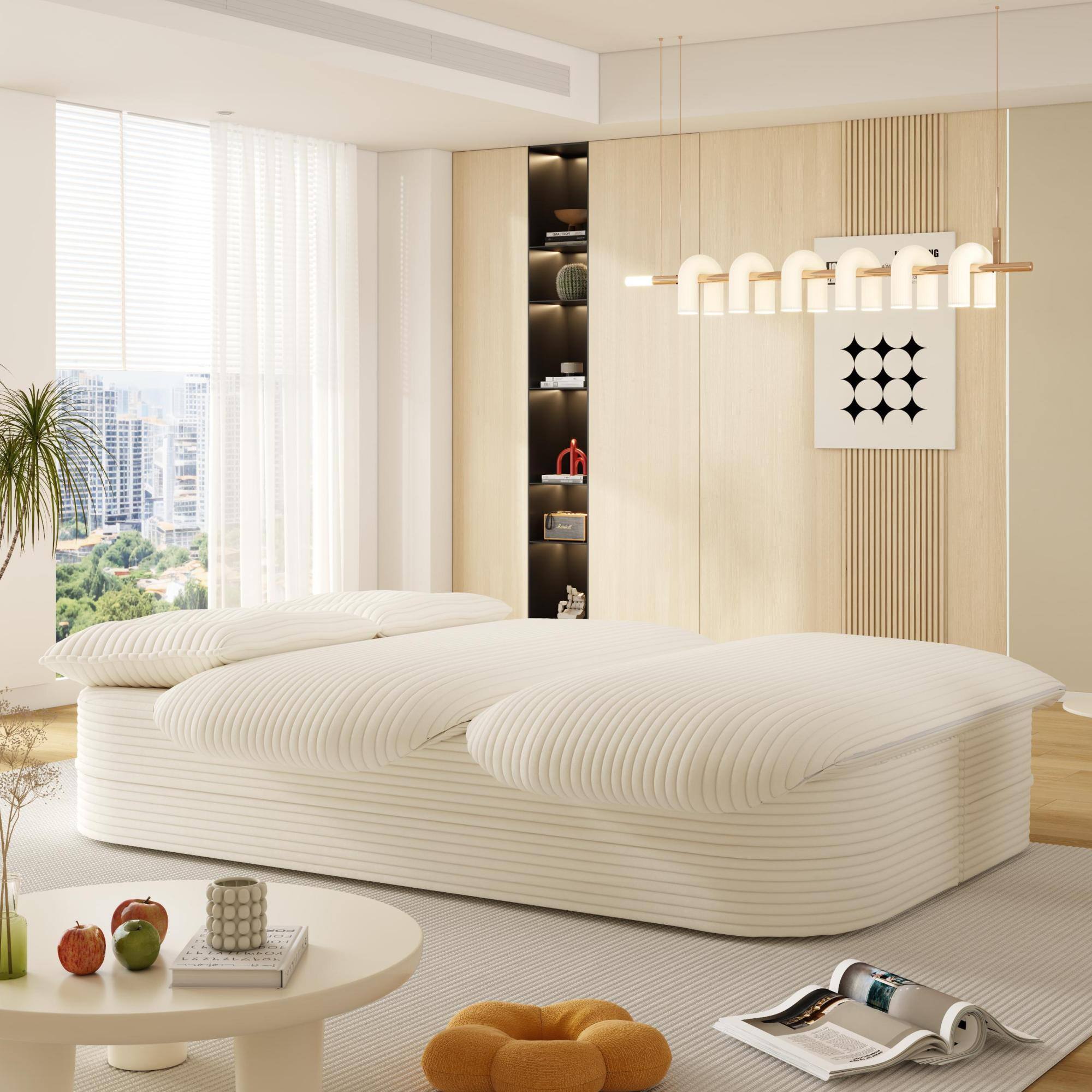 Alt View 4. GOODSILO - Modern Plush Corduroy 2-in-1 Foldable Sleeper Sofa with Convertible Frame, Functional Blanket, and Soft Pillows - Beige.