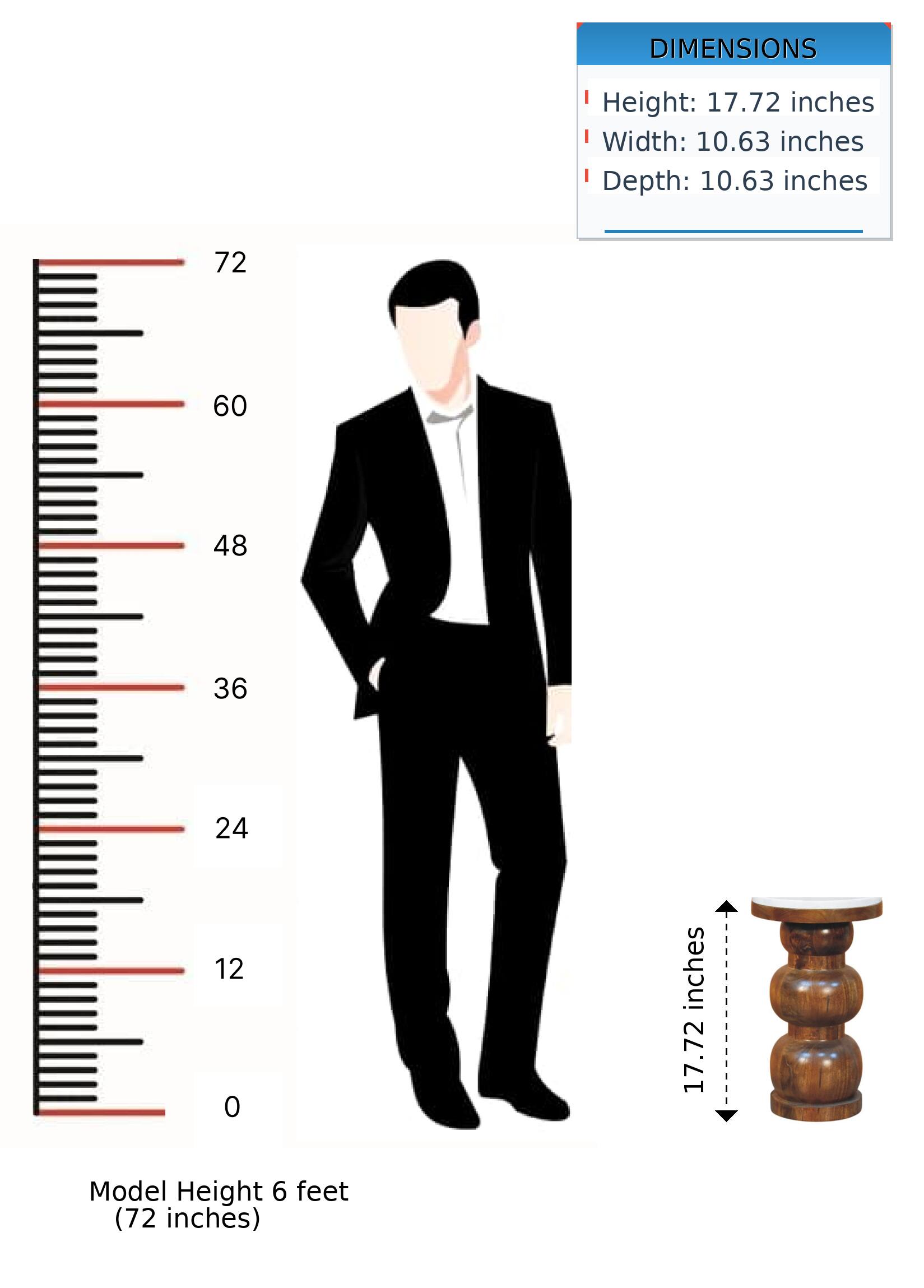 DIMENSIONS  
Height: 17.72 inches  
Width: 10.63 inches  
Depth: 10.63 inches  

Model Height 6 feet (72 inches)