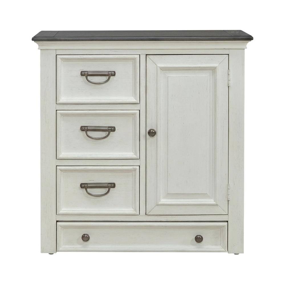 Angle. Starlight Canyon Home - Cottage Pine Dog Feeding Station Cabinet with Pet Food Storage Drawers - Wirebrushed White W/ Charcoal Tops.