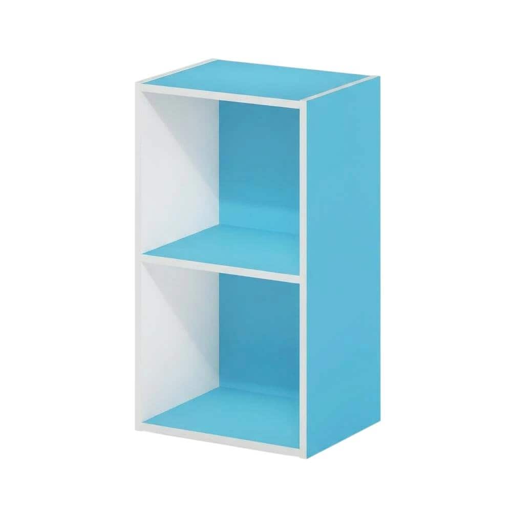 FurniFact - Wood Bookcase with Open Shelves and Modern Design for Living Room Storage - Light Blue/White