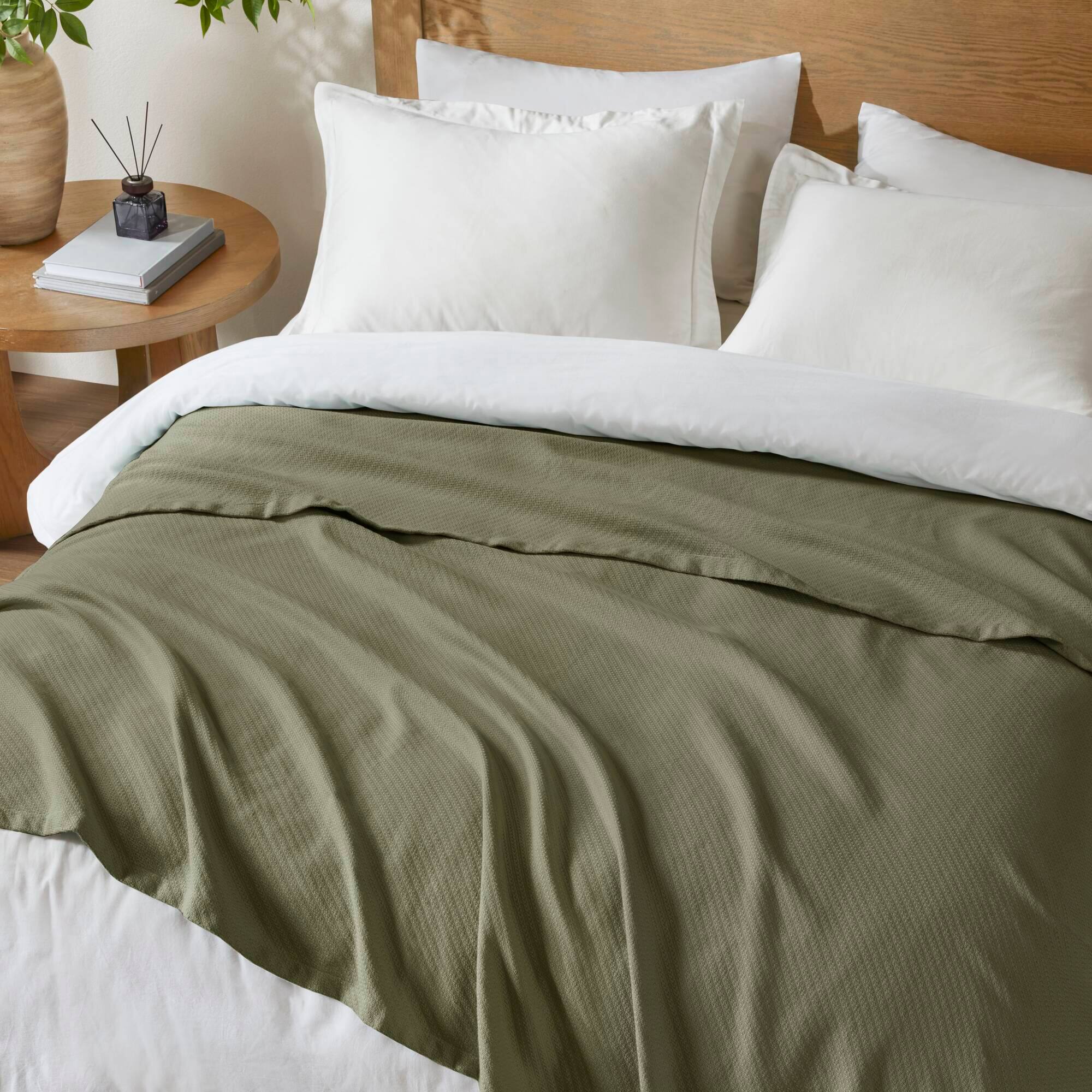 Alt View 1. Gracie Mills - Malaga Cotton Blanket - Olive Green.