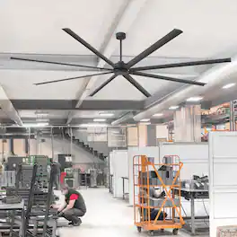 Breezary - 120/144 Inch 12ft HVLS Industrial Ceiling Fan, DC Motor, Aluminum Blades, Downrod Mount, High Airflow, Commercial Grade - 120-inch Black (8-Blade)