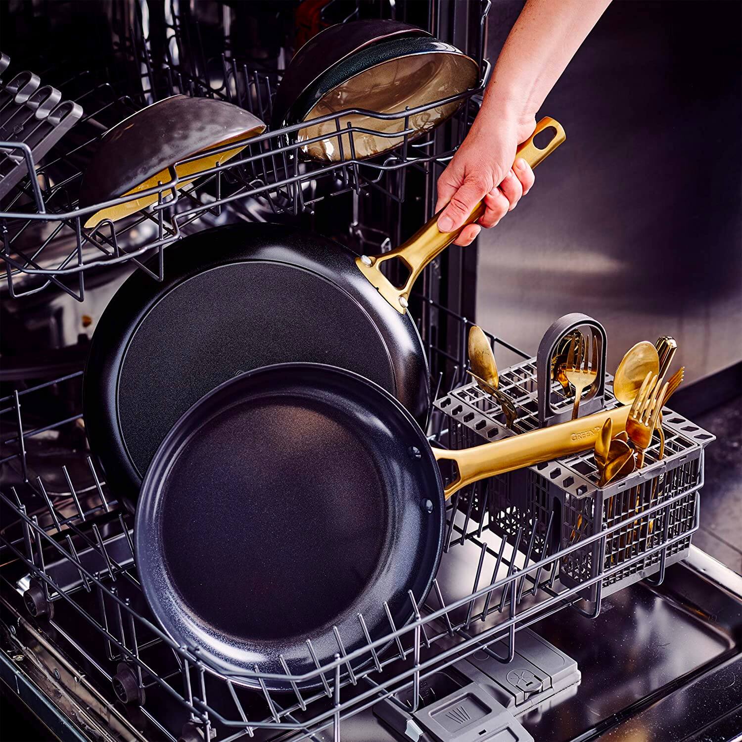 Alt View 5. GreenPan - Reserve 2-Piece Open Frypan Set, 8-Inch & 10-Inch, Black/Gold - Black.