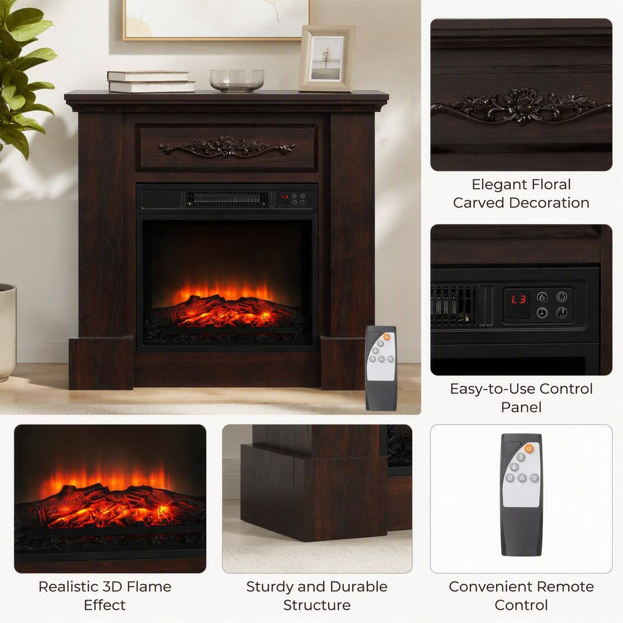 Elegant Floral Carved Decoration

Easy-to-Use Control Panel

Realistic 3D Flame Effect

Sturdy and Durable Structure

Convenient Remote Control
