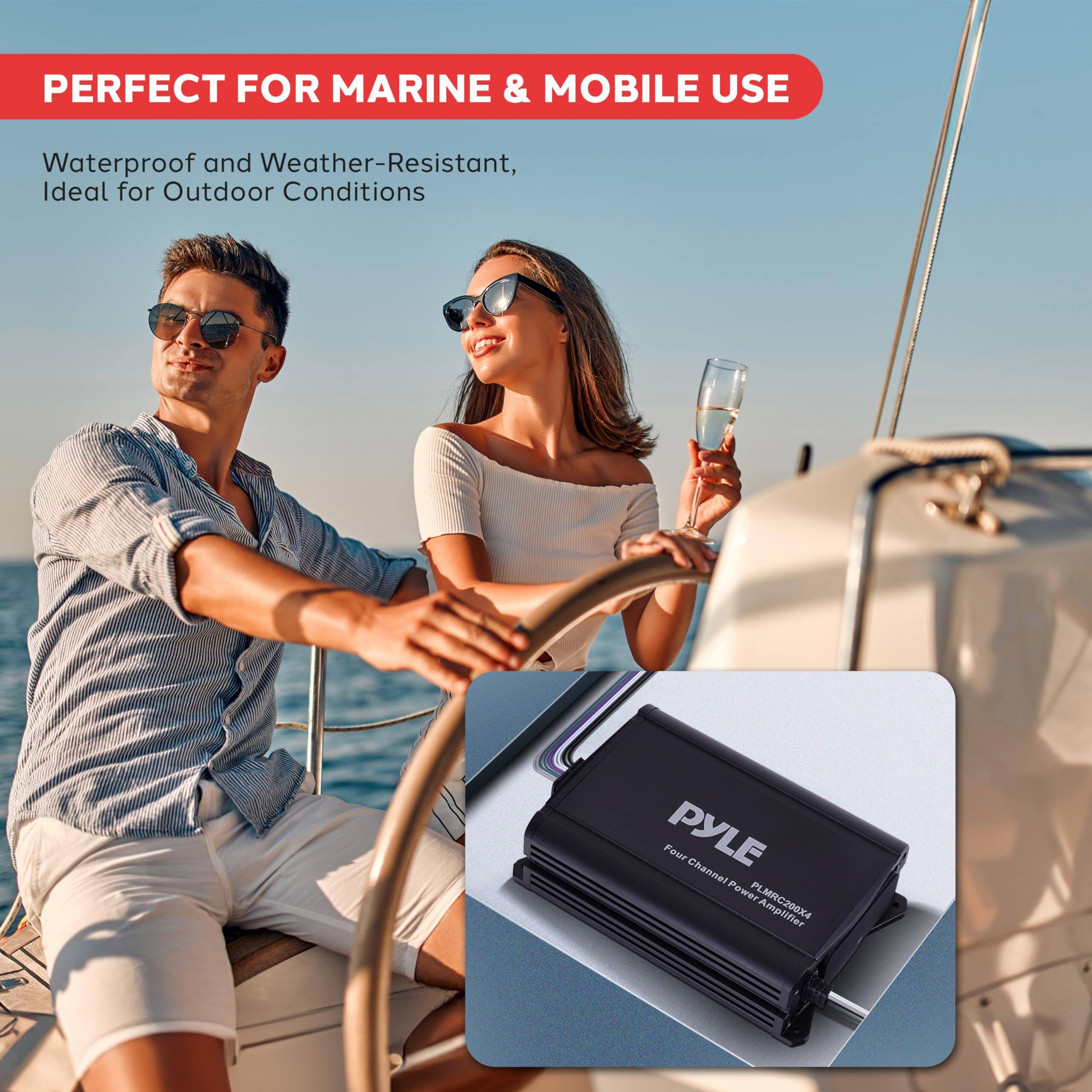 PERFECT FOR MARINE & MOBILE USE

Waterproof and Weather-Resistant, Ideal for Outdoor Conditions

Four Channel Power Amplifier PYLE PLMRC200X4