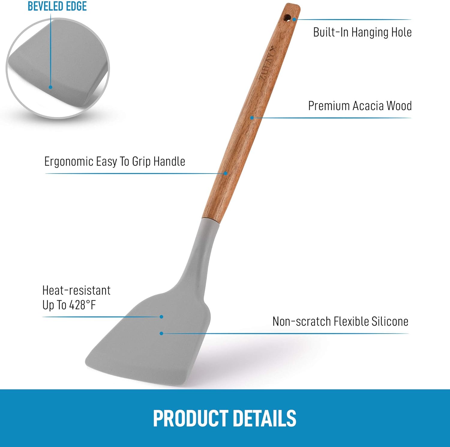 Zulay Kitchen - Wooden Handled Silicone Spatula - Gray - Thumbnail 5