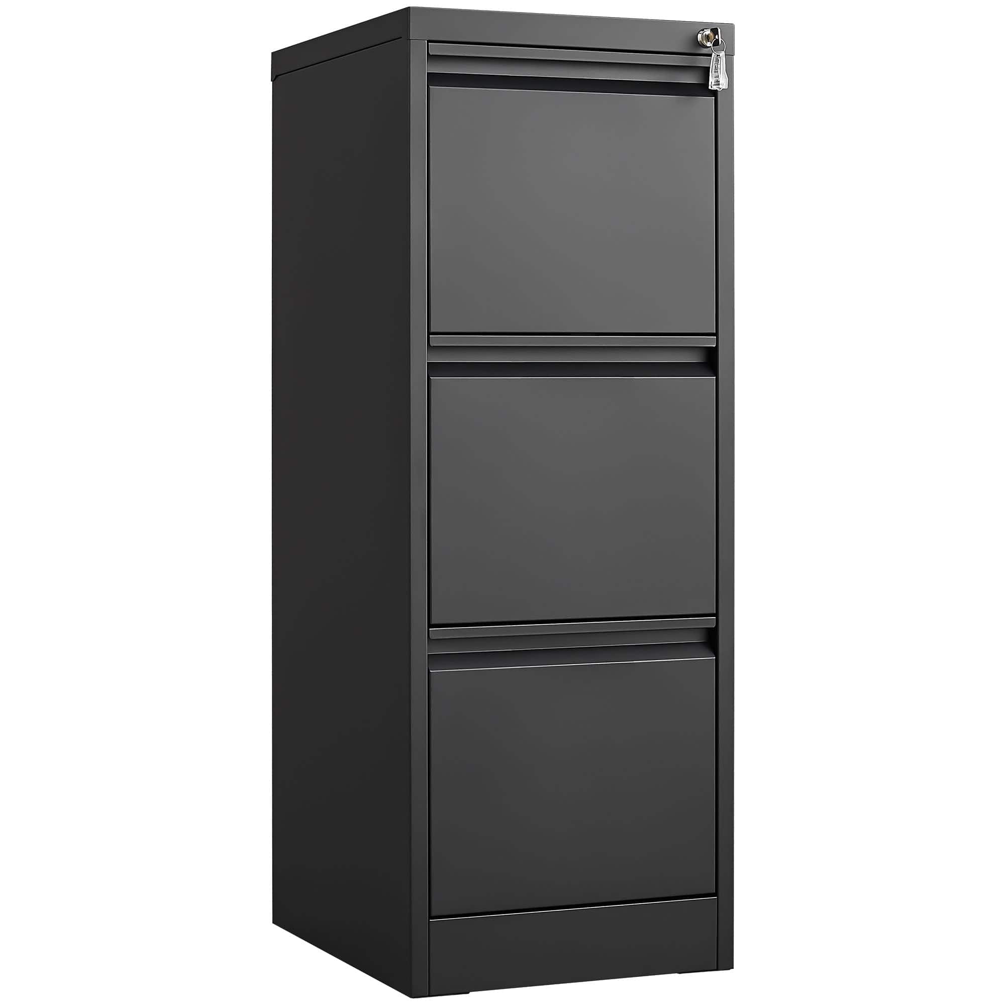 Boyel Living - 3 Drawer Vertical Metal File Cabinet for Home Office Organizer Storage Cabinet Fit Letter/A4/Legal Size File - Black