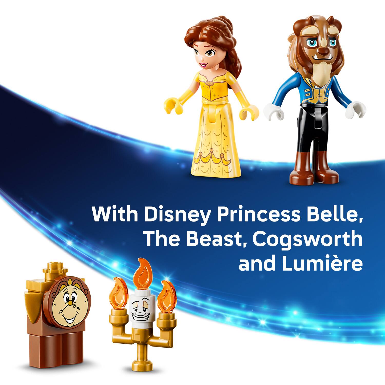 With Disney Princess Belle, The Beast, Cogsworth and Lumière