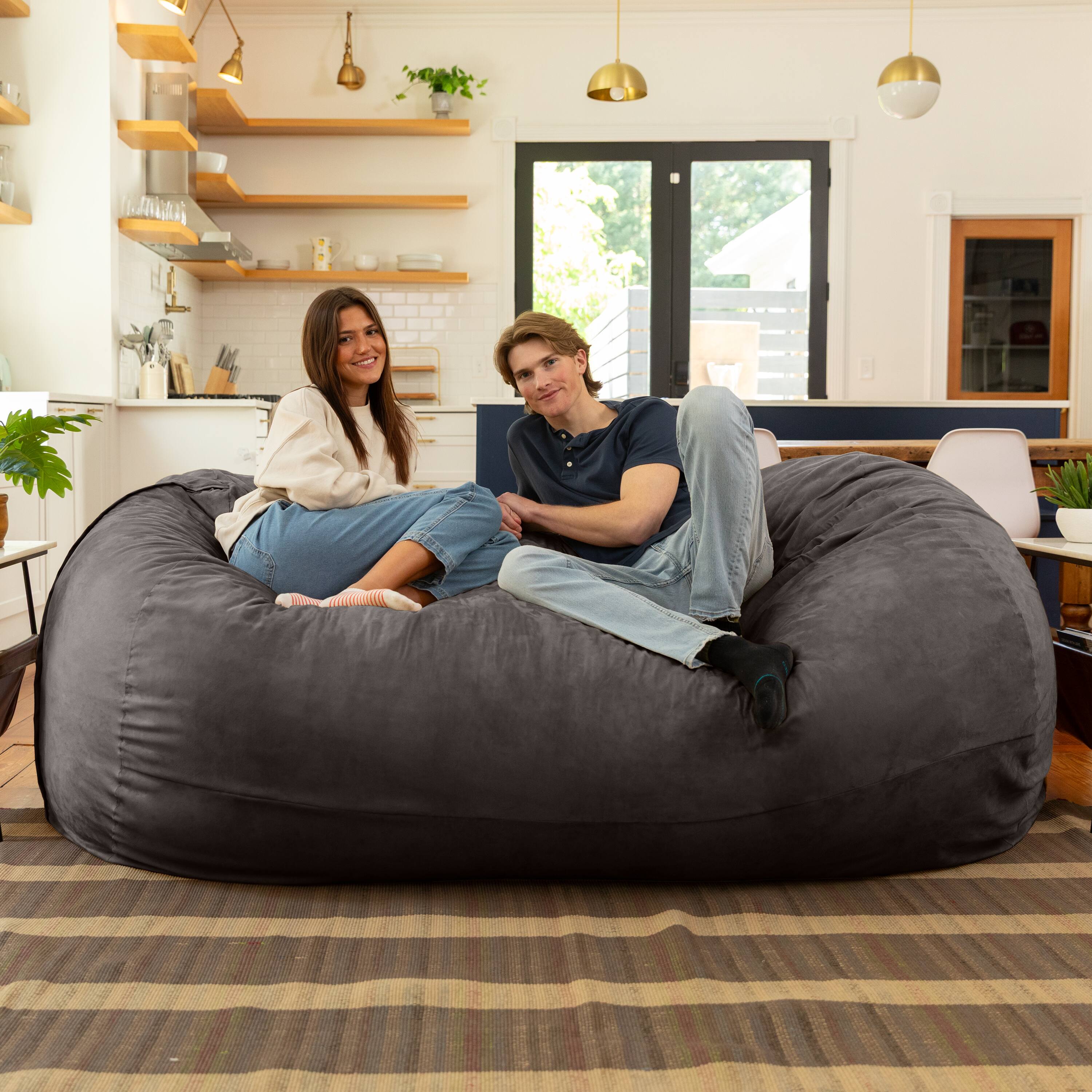 Left. Jaxx - Jaxx 7 Foot Giant Bean Bag Sofa, Charcoal - Charcoal.