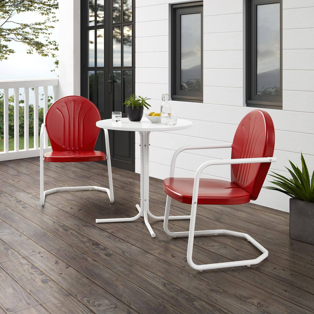 Alt View 9. Crosley Furniture - Griffith 3Pc Retro Outdoor Bistro Set - Bistro Table & 2 Chairs - Bright Red Gloss.