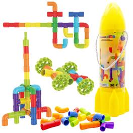 PicassoTiles - Pipe Tube Construction Building Toys, 50pcs Stacking Puzzle Game for Learning Educational Blocks Brain Development Kit
