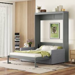 Tiramisubest - Queen Size Murphy Wall Bed, Gray, MDF+LVL, 67x87x88 inch, 226 lbs, Sofa & Storage - Gray