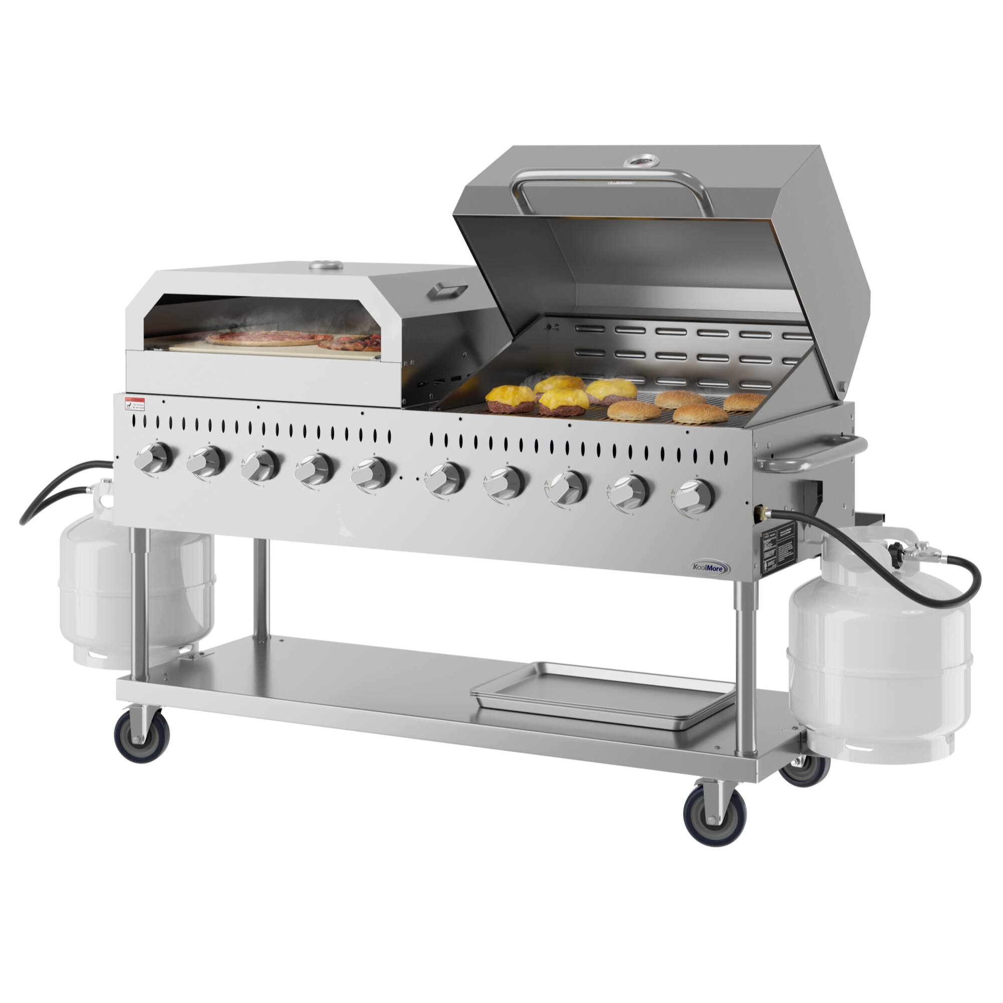 Angle. Koolmore - 72 in. Commercial Outdoor Propane Gas Grill with 36 in. Roll Dome Cover and 36 in. Pizza Oven in Stainless-Steel - Stainless Steel.