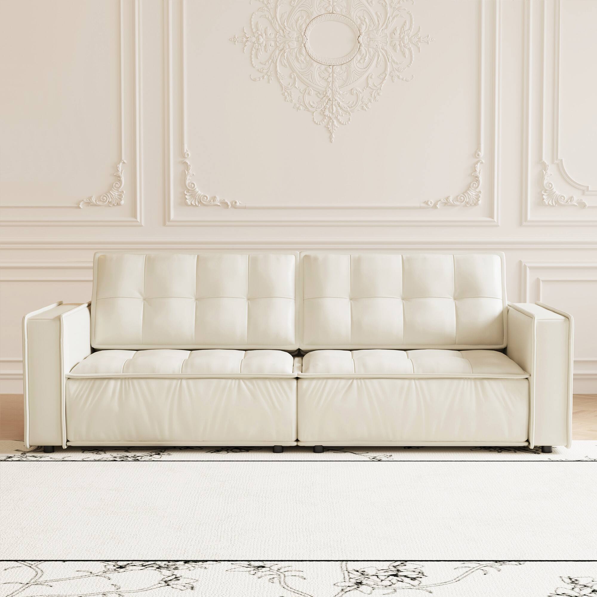 Left. luck idea - 95.2" Leather Sofa, Modern Living Room Combination Sofa - Off-white.