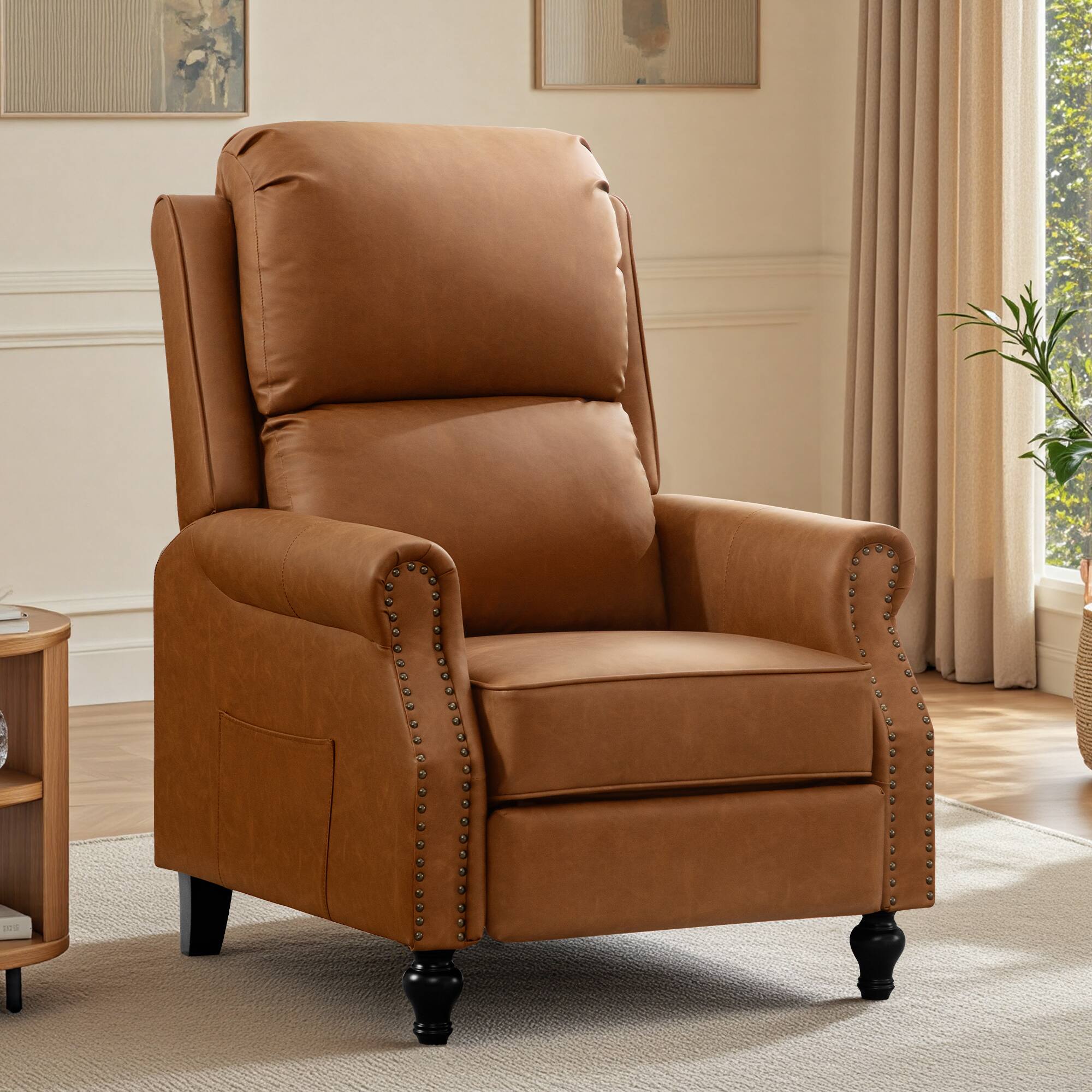 Alt View 5. KERDOM - Upholstered Recliner with Thick Seat Cushion, PU Leather Glider Push Back Accent Armchair Reading Chair with Footrest - Brown.