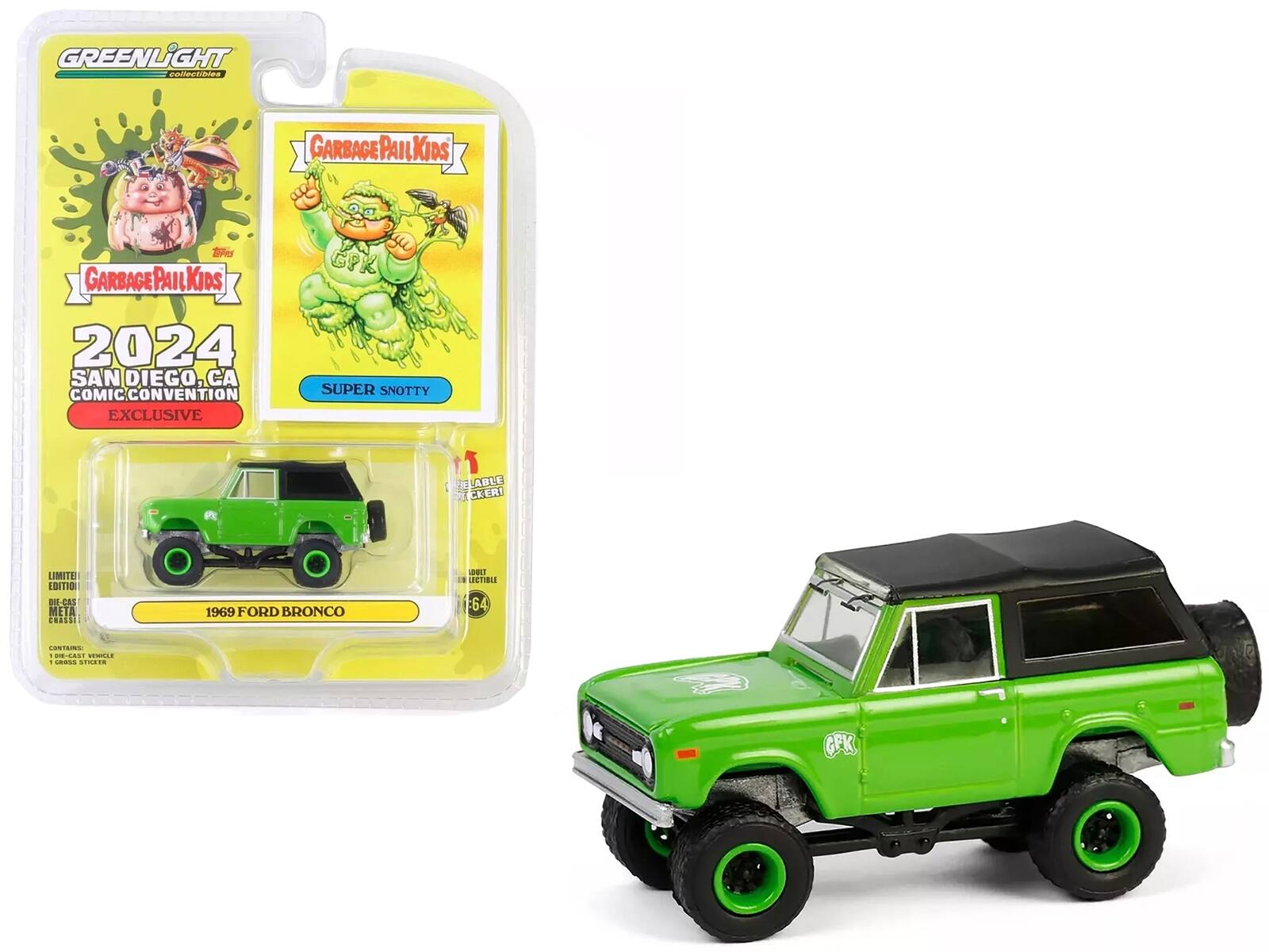 Greenlight - 1969 Ford Bronco "Garbage Pail Kids: Super Snotty" "San Diego Comic-Con 2024 Exclusive" 1/64 - Green With Black Top