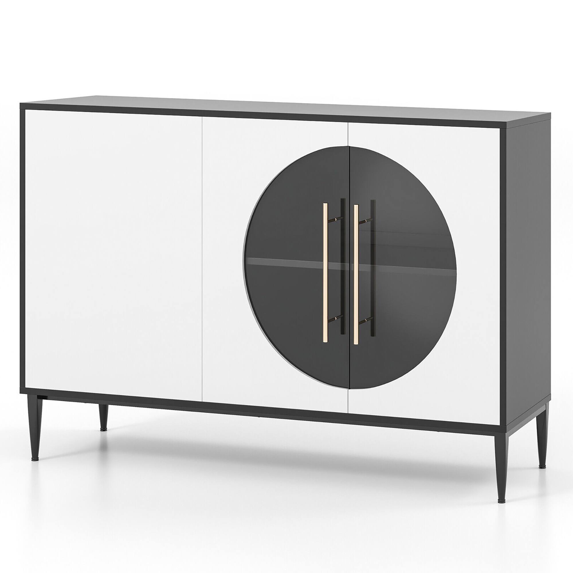 Alt View 9. Gymax - Gymax Sideboard Cabinet w/ Tempered Glass Door Elevated Metal Legs Free-standing - White, Black.