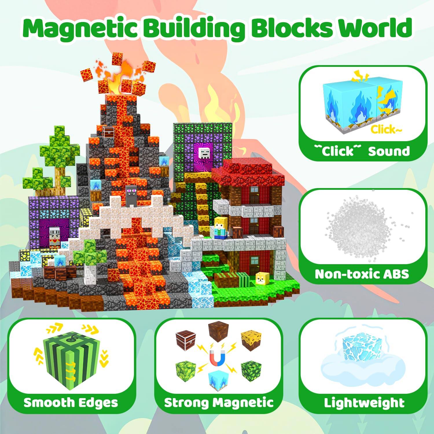 Magnetic Building Blocks World

- "Click" Sound
- Non-toxic ABS
- Smooth Edges
- Strong Magnetic
- Lightweight