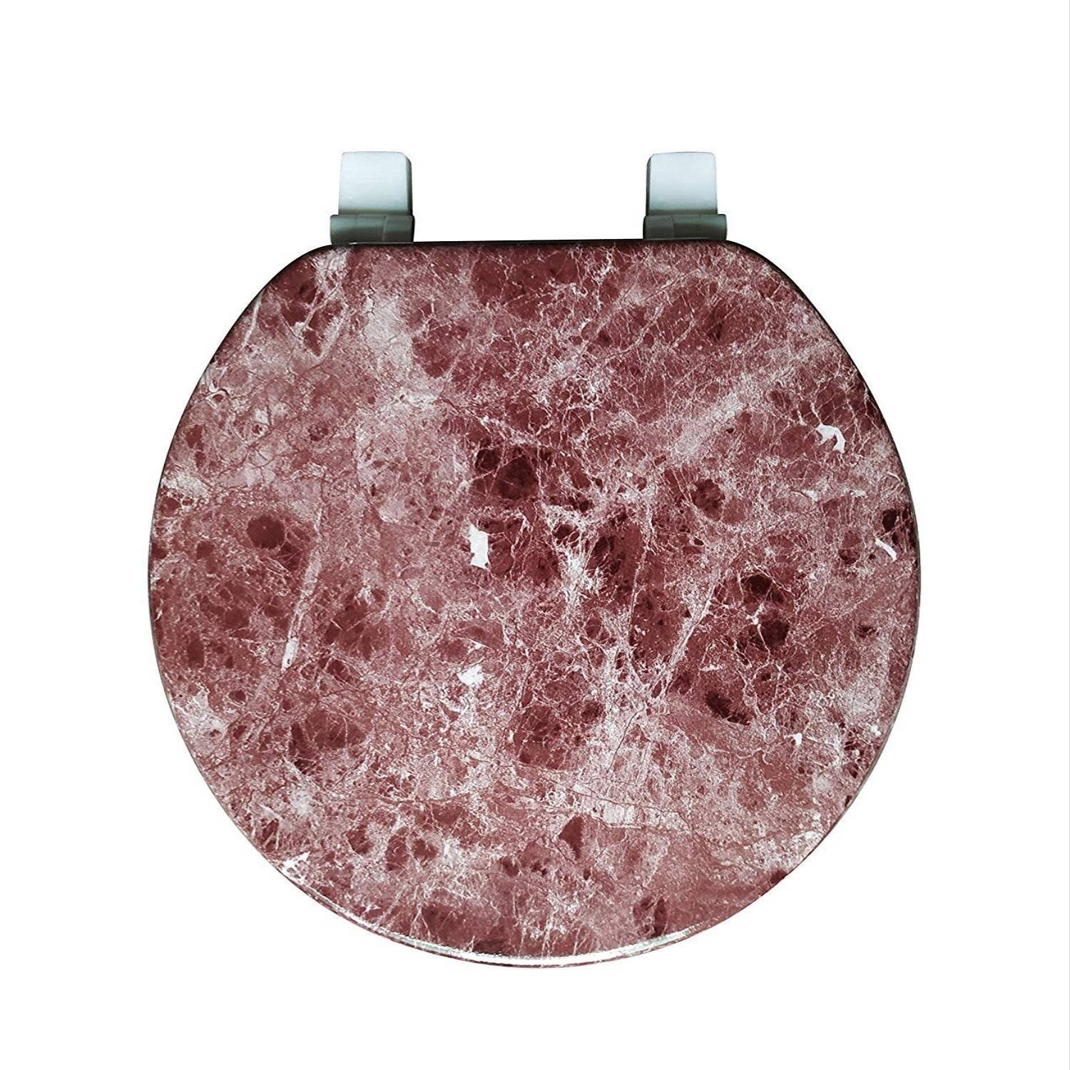 Back. J&V TEXTILES - Marble Round Toilet Seat - Burgundy.