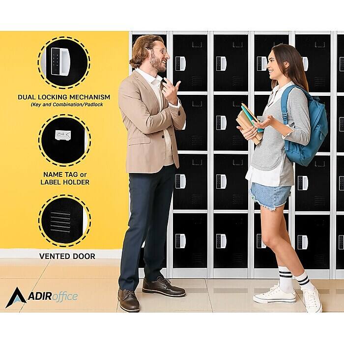 DUAL LOCKING MECHANISM (Key and Combination/Padlock), NAME TAG or LABEL HOLDER, VENTED DOOR, ADIRoffice