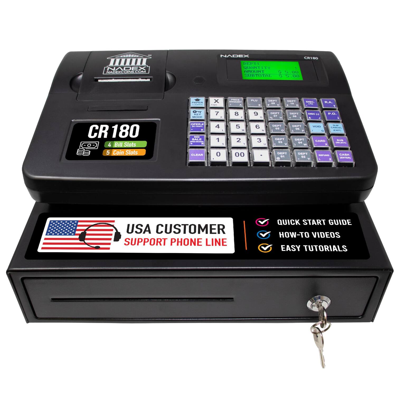 CR180 Steel Cash Register with Coin Drawer, 6,800 PLUs, 60