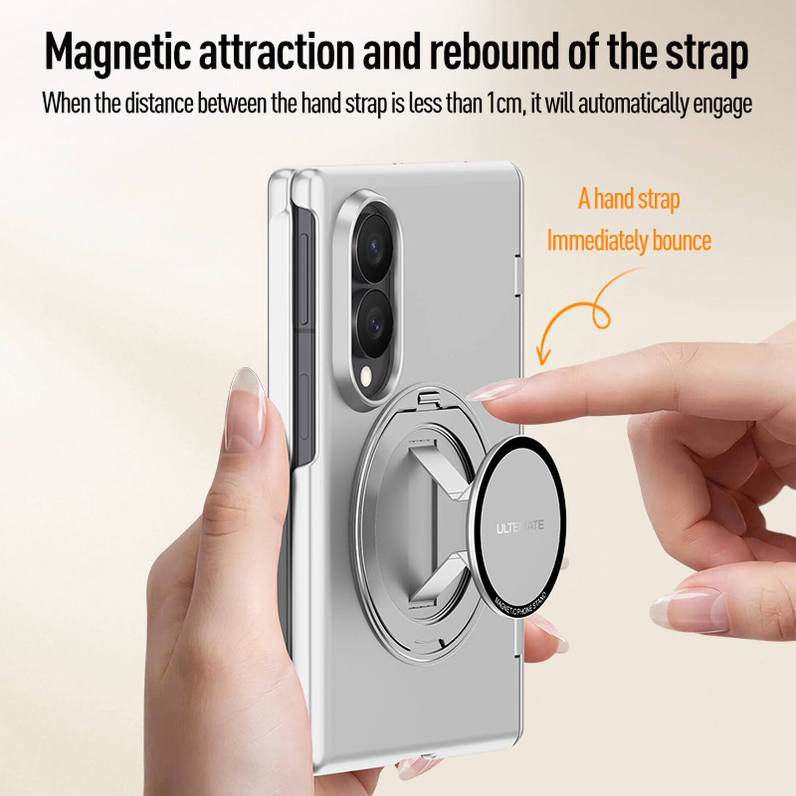 Magnetic attraction and rebound of the strap  
When the distance between the hand strap is less than 1cm, it will automatically engage  
A hand strap Immediately bounce  

ULTIMATE ATE ISECNOLE SAN ChOl