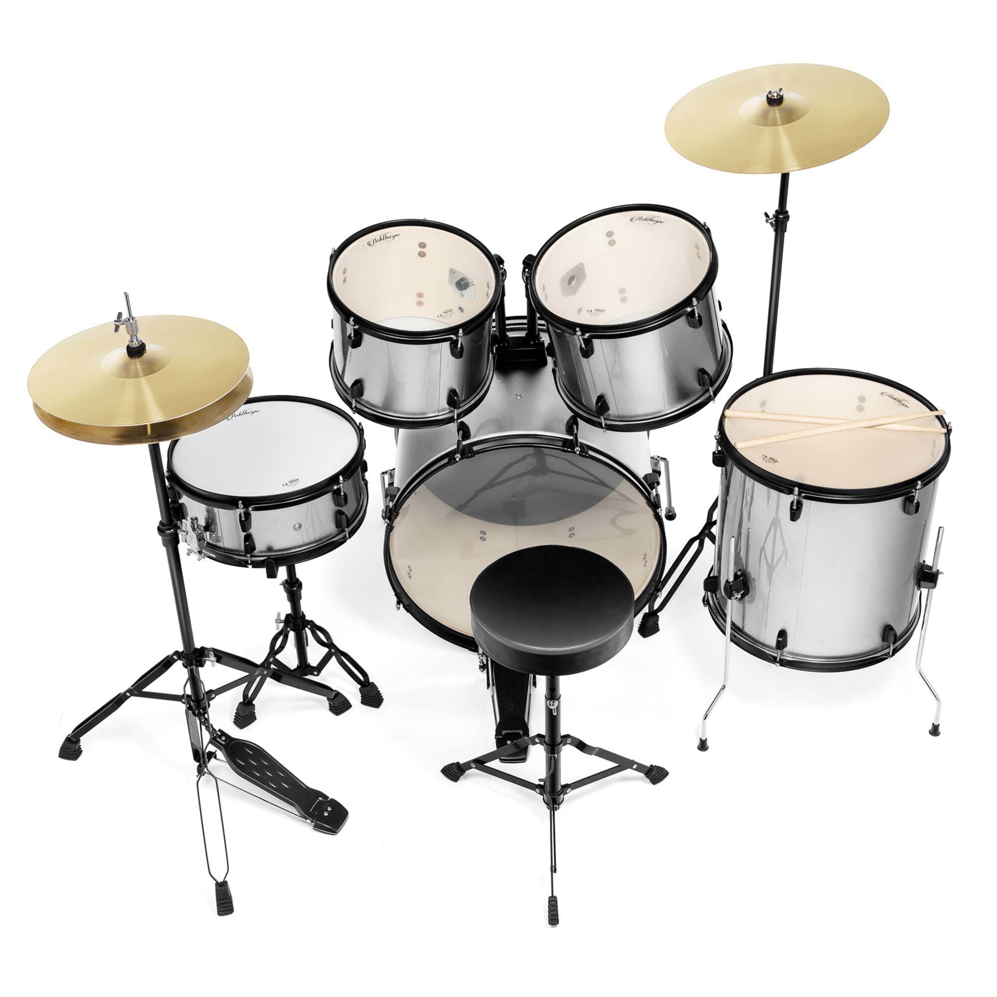 Alt View 2. Ashthorpe - Adult Drum Set with Remo Heads (Set of 5) - Silver.