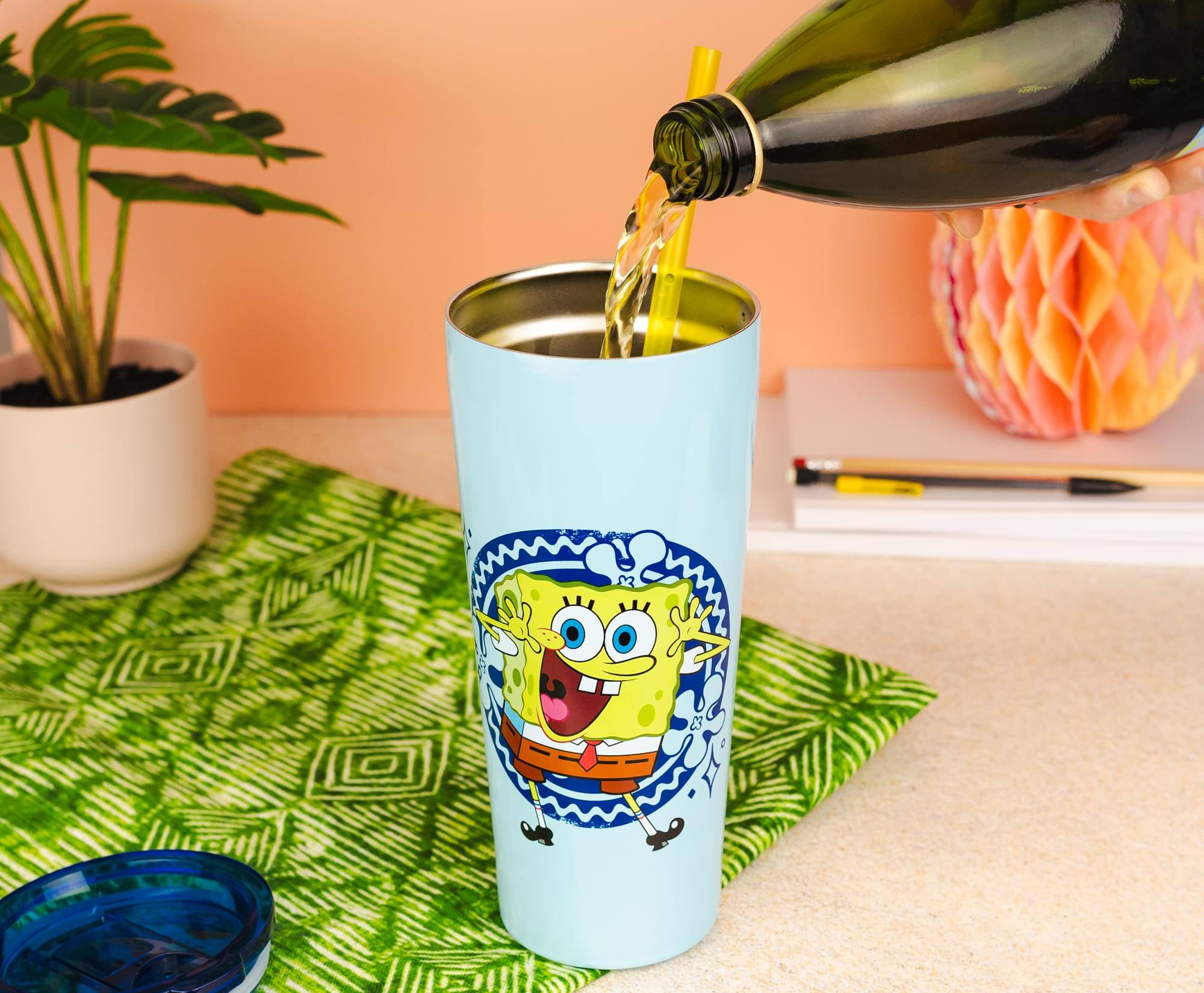 Alt View 4. Silver Buffalo - Nickelodeon Spongebob Squarepants 22-Ounce Stainless Steel Tumbler With Lid - Blue.
