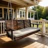 Fortune Candy - Outdoor Wooden Porch Swing, 5 FT Patio Hanging Bench with Cushion, Heavy Duty 880 LBS, Weather-Resistant for Backyard - Deep Brown