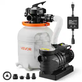 VEVOR - FlashPure Sand Filter Pump, 12 in for Above Ground Pool, 0.5 HP 3000 GPH, Swimming Pool Filter System with Timer - White