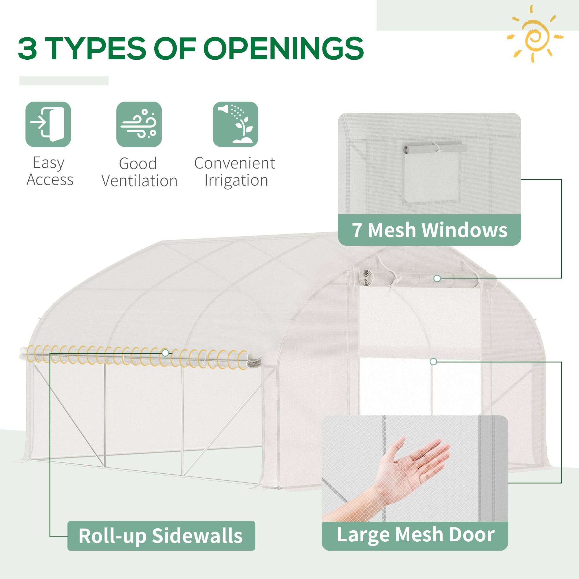 Alt View 3. Outsunny - 11.5' x 10' x 6.5' Walk-in Tunnel Greenhouse, Green House with Zippered Mesh Door, 7 Mesh Windows & Roll-up Sidewalls - White.