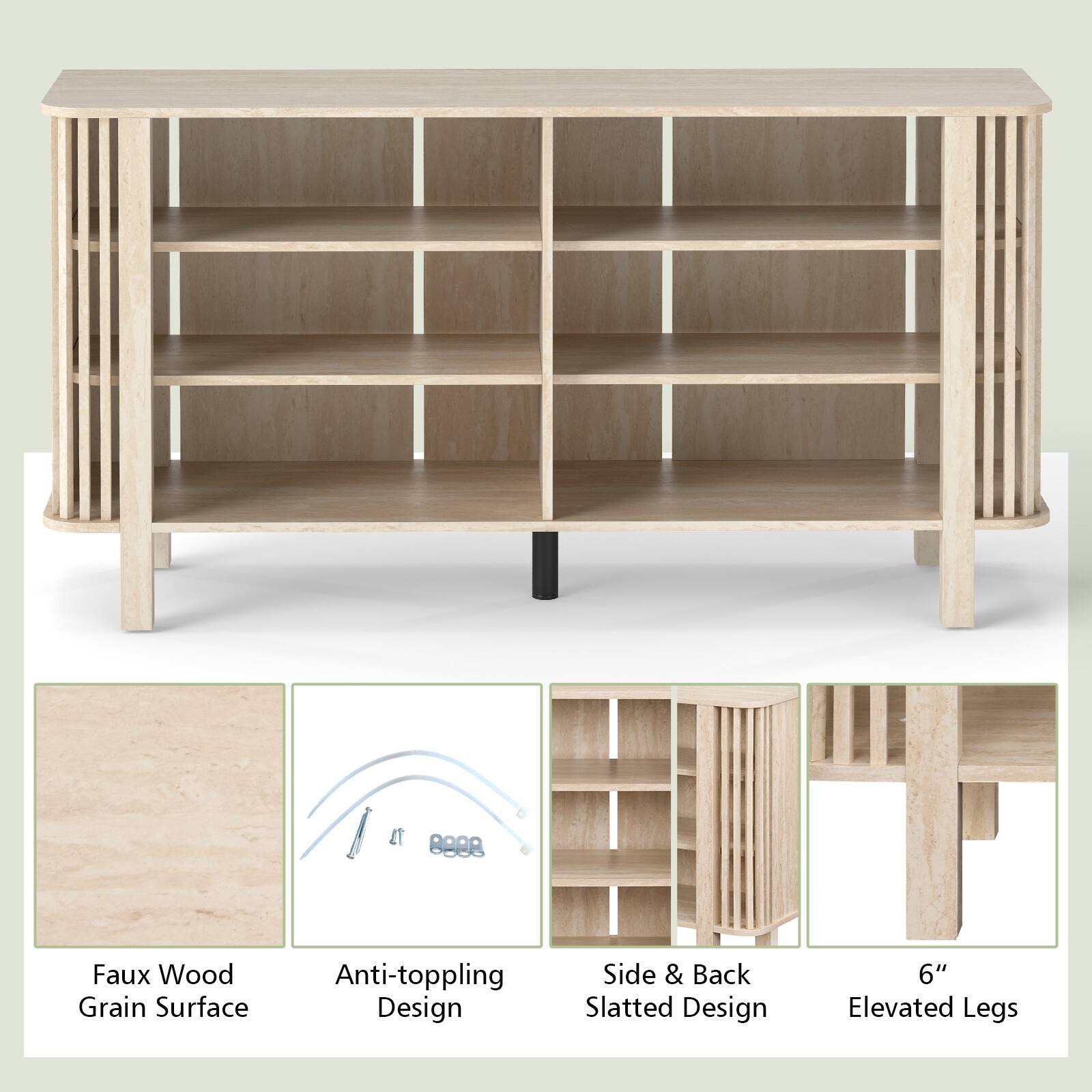 - Faux Wood Grain Surface
- Anti-toppling Design
- Side & Back Slatted Design
- 6" Elevated Legs