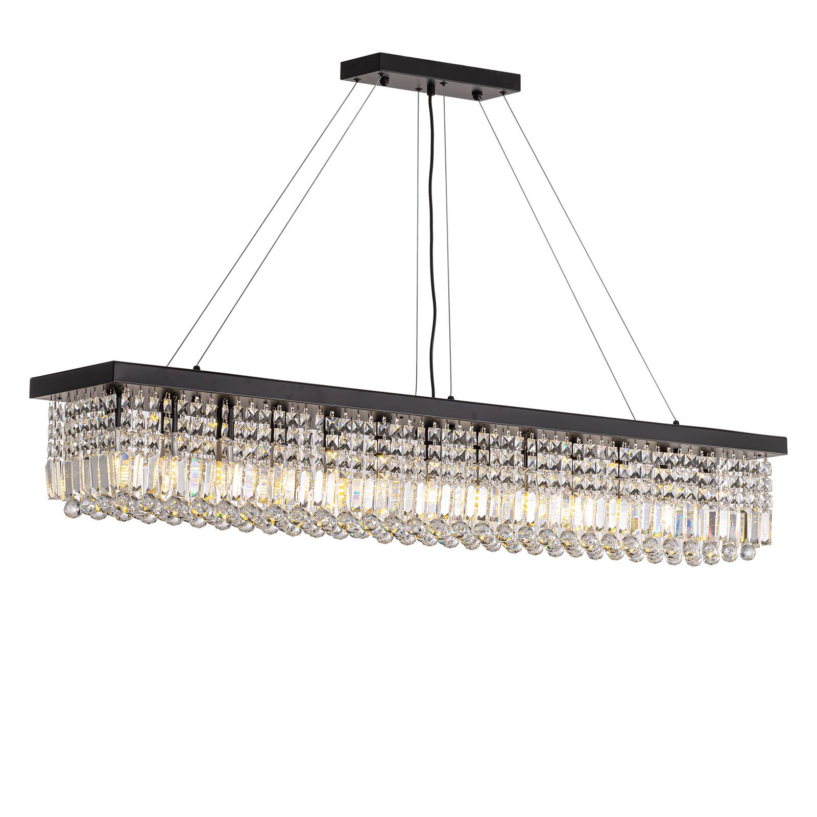 Alt View 9. Siljoy - 56-inch Matte Black Linear Crystal Chandelier Adjustable Cord Pendant for Dining Kitchen Island - Matte Black.