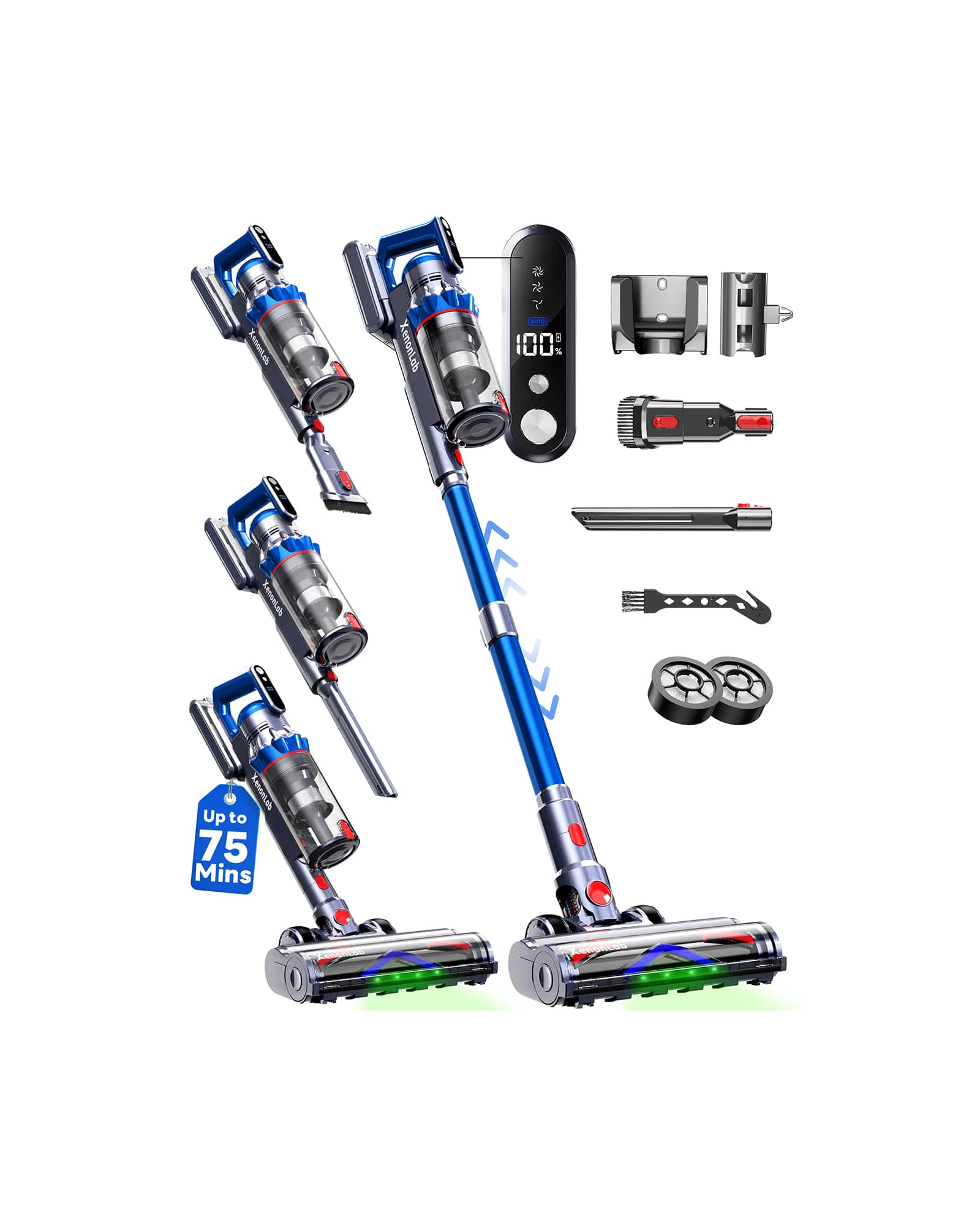Xenonlab - Cordless Vacuum Cleaner,55KPa/75 Mins Runtime with Auto Mode & 3 Speeds