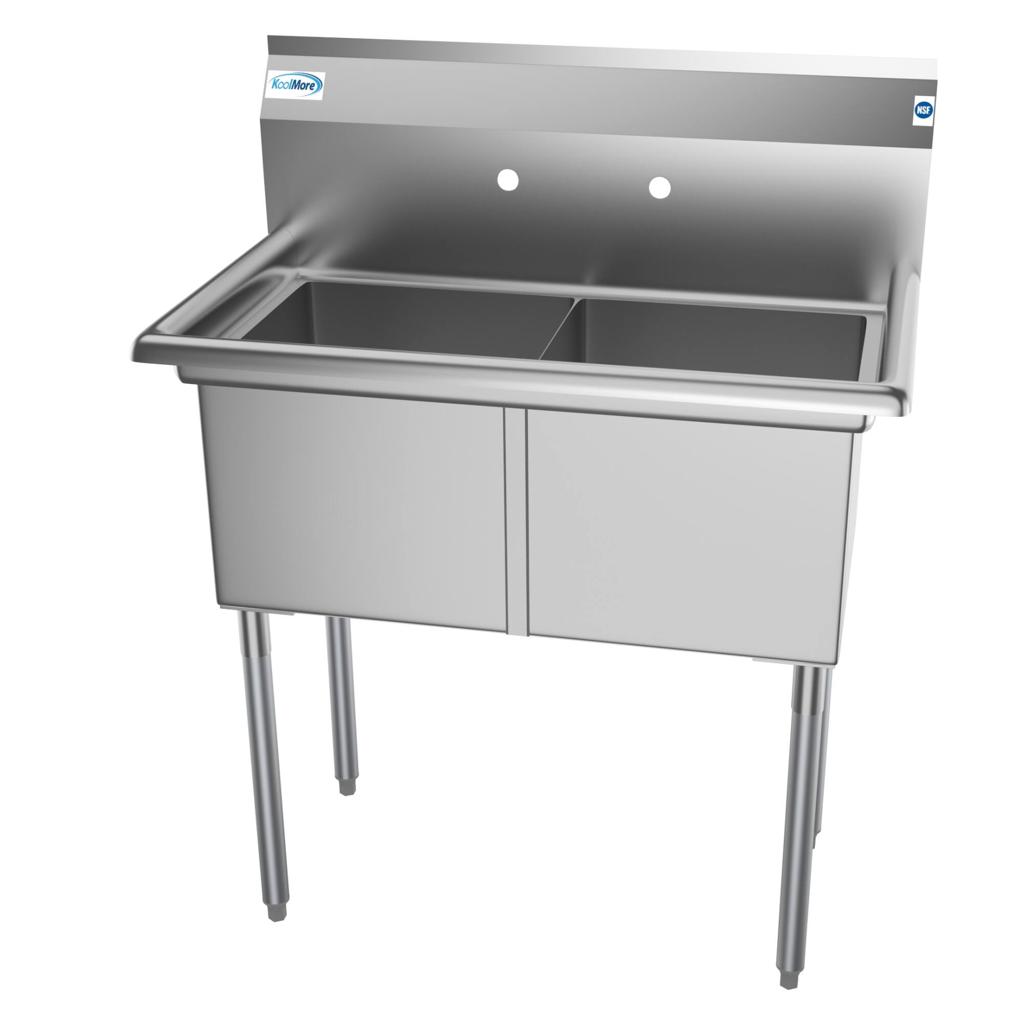 Angle. Koolmore - 36 in. Two Compartment Stainless Steel  Sink, Bowl Size 15"x 15"x 12" SB151512-N3. - Stainless Steel.