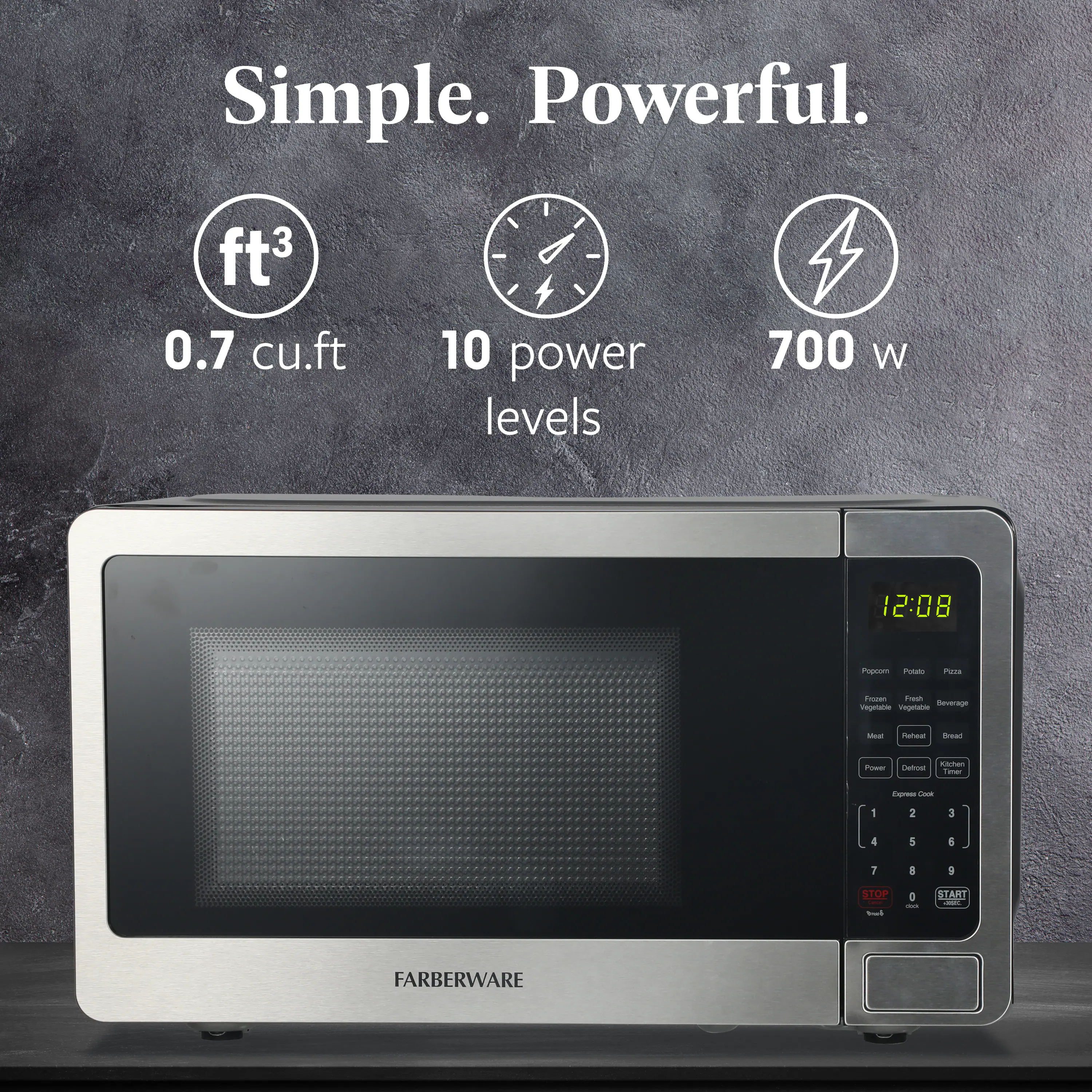 Simple. Powerful.

0.7 cu.ft  
10 power levels  
700 W

FARBERWARE