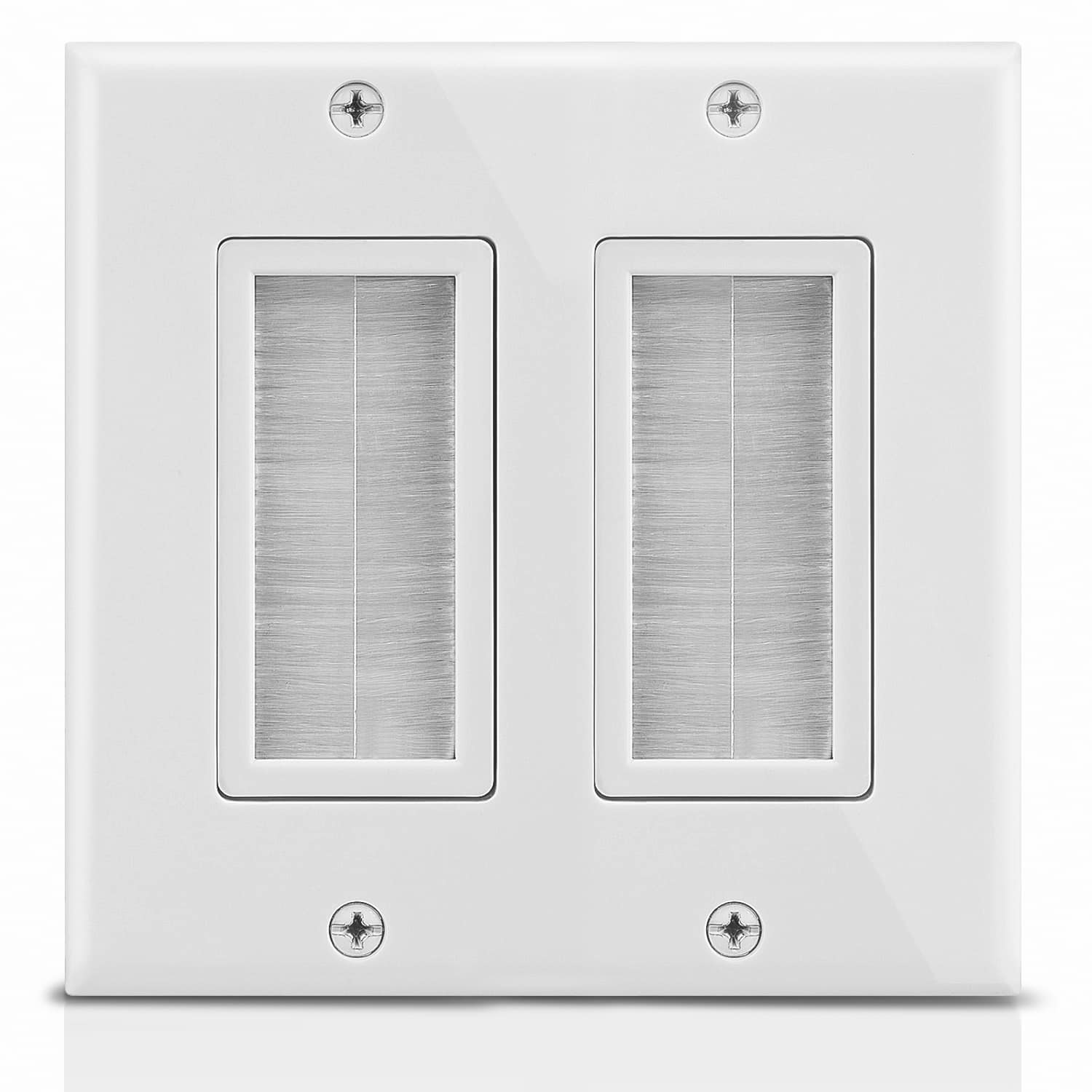 Fosmon - 2-Gang Wall Plate, Brush Style Opening Passthrough Low Voltage Cable Plate In-Wall Installation for Speaker Wires - White