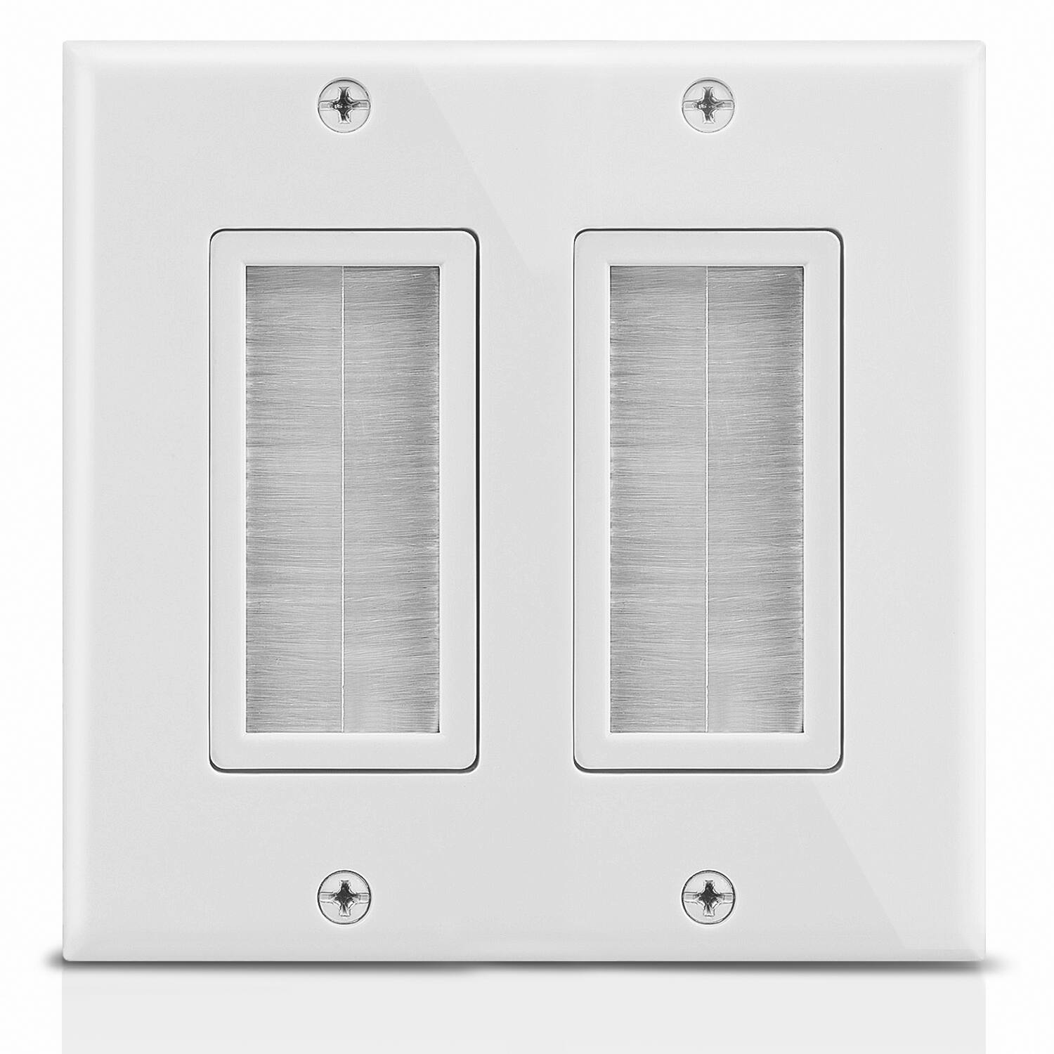 Front. Fosmon - 2-Gang Wall Plate, Brush Style Opening Passthrough Low Voltage Cable Plate In-Wall Installation for Speaker Wires - White.