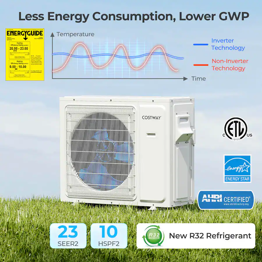 Enabled Costway 30k BTU 3 Zone 7k + 7k + 9K BTU Mini Split Air Conditioner 23 ...