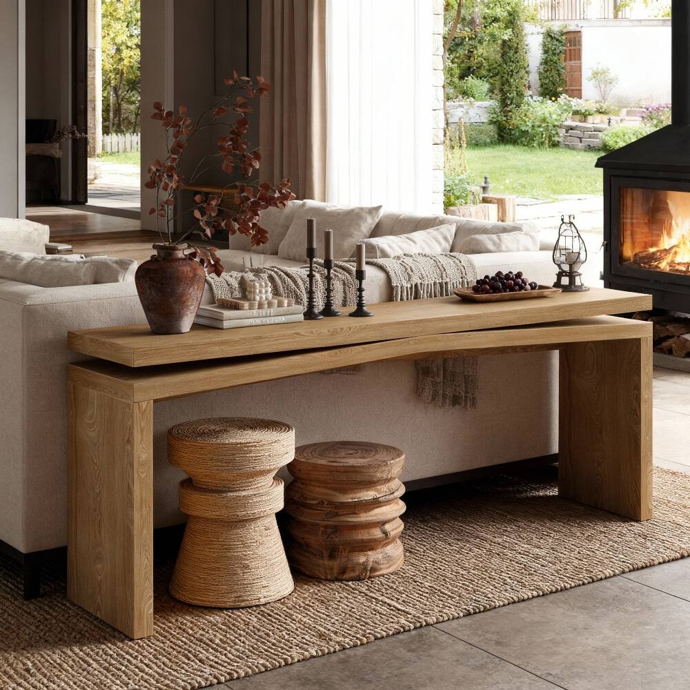 Left. Loheer - Loheer 65 inch rustic console table Antique Brown Solid Wood Veneer - Antique Brown.