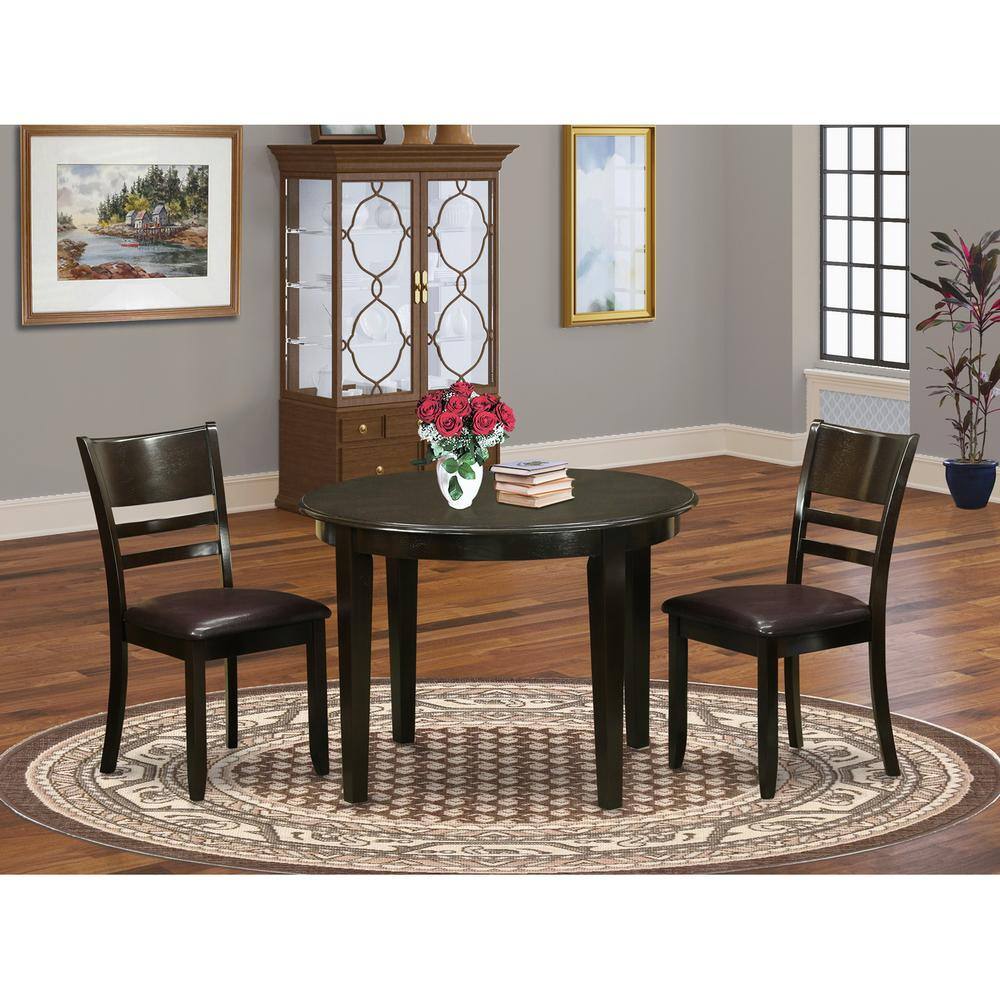 Back. East West Furniture - 3 PC Kitchen Table set-Small Table and 2 Kitchen Chairs - Cappuccino.