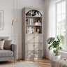 Aheaplus - 80"Tall Arched Bookcase with 3 Drawers & 3-Tier Open Shelves – Storage Cabinet for Living Room, Kitchen - Beige