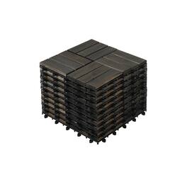 GOODSILO - Acacia Wood Interlocking Deck Tiles Checker Pattern, 10PCS 12"x12" Square Hardwood Outdoor Flooring - Dark Brown