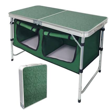 Front. JETRANSPORT - Outdoor Folding Table Aluminum Lightweight Height Adjustable With Storage Organizer For Bbq Party Camping - Green.