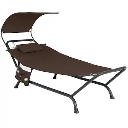 Front. SlickBlue - Portable Hammock Style Chaise Lounge Cot with Canopy & Storage Bag for Outdoors - Brown.