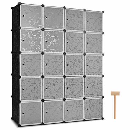 Front. Boyel Living - Black 20-Cube DIY Plastic Cube Storage Organizer with White Doors - Black.