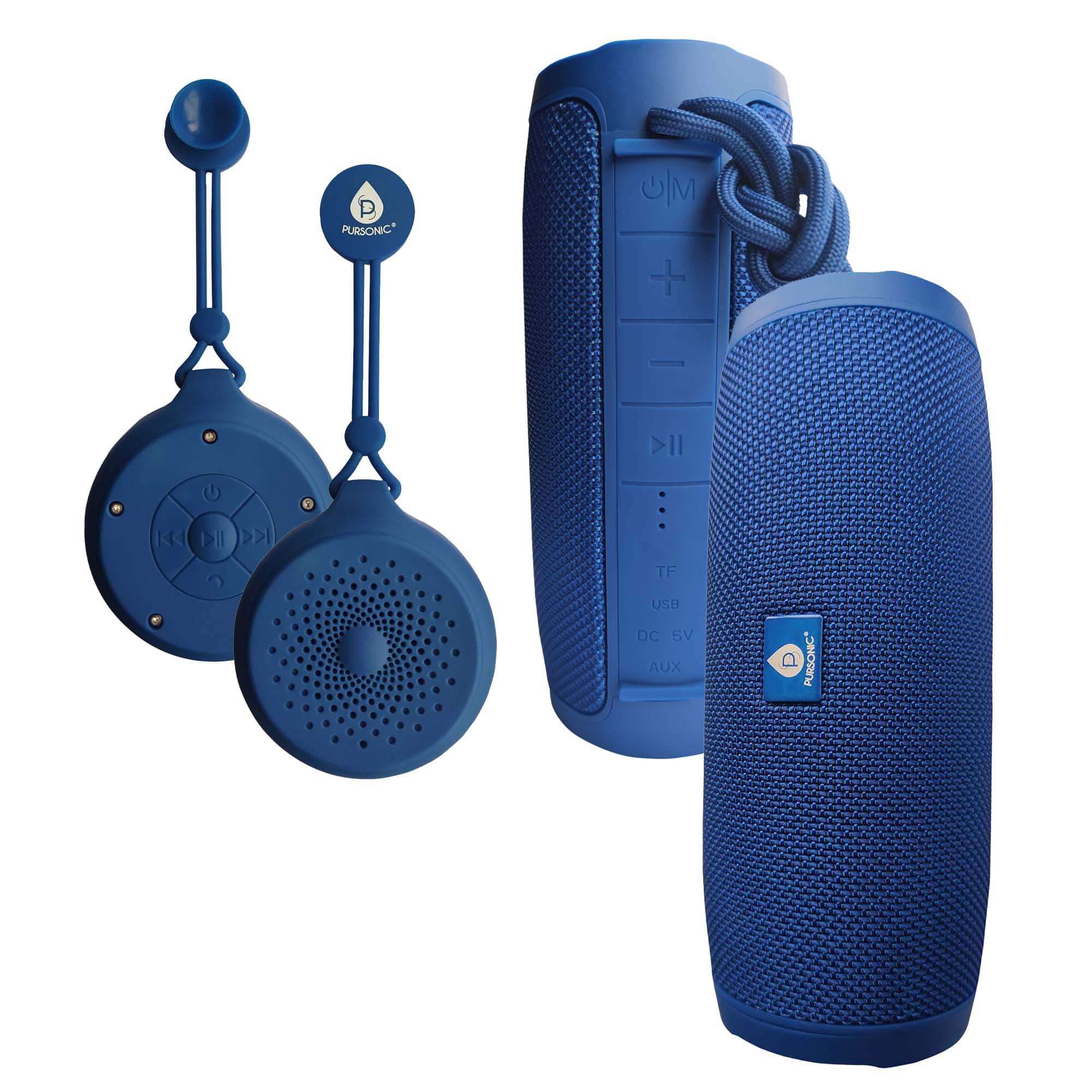 Peak Wireless Speaker & Pursonic Waterproof Wireless Speaker Bundle – 360° Hi-Res Sound Anywhere, Anytime - Blue
