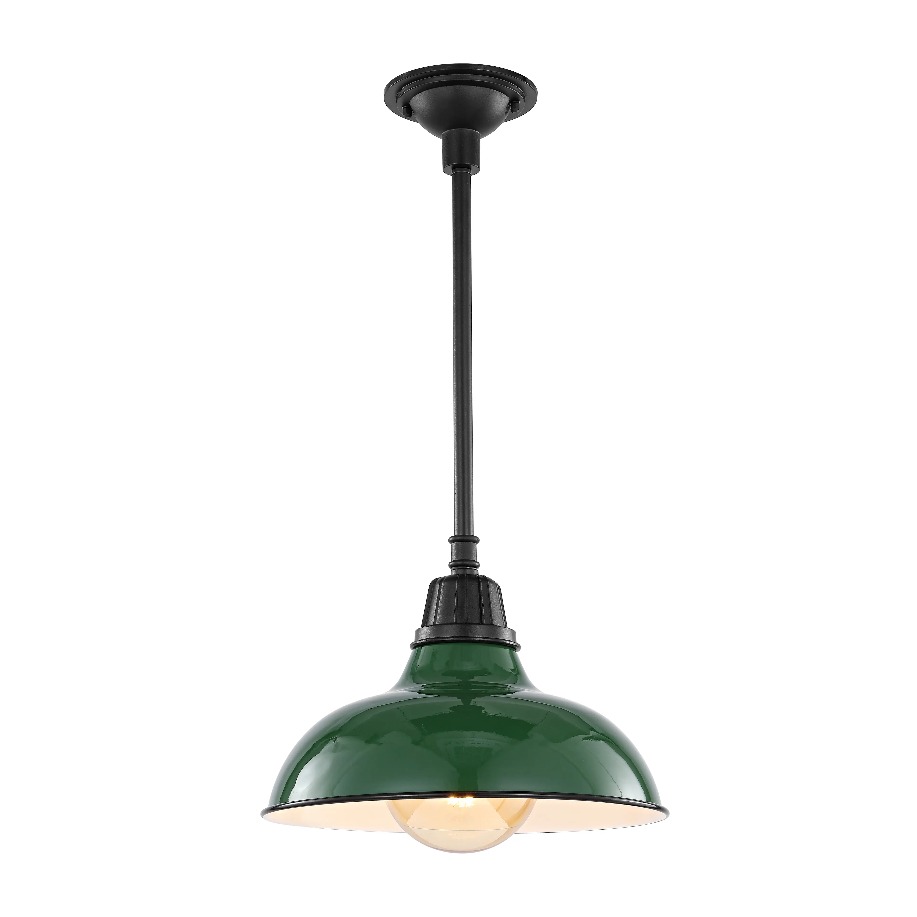 Front. Jonathan Y - Jasper 12.25" 1-Light Farmhouse Industrial Indoor/Outdoor Iron LED Pendant, Green - Green/Black.