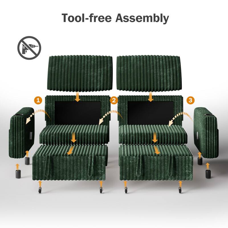 Tool-free Assembly

1. Place the base panel.
2. Attach the side panels.
3. Add the top panel.