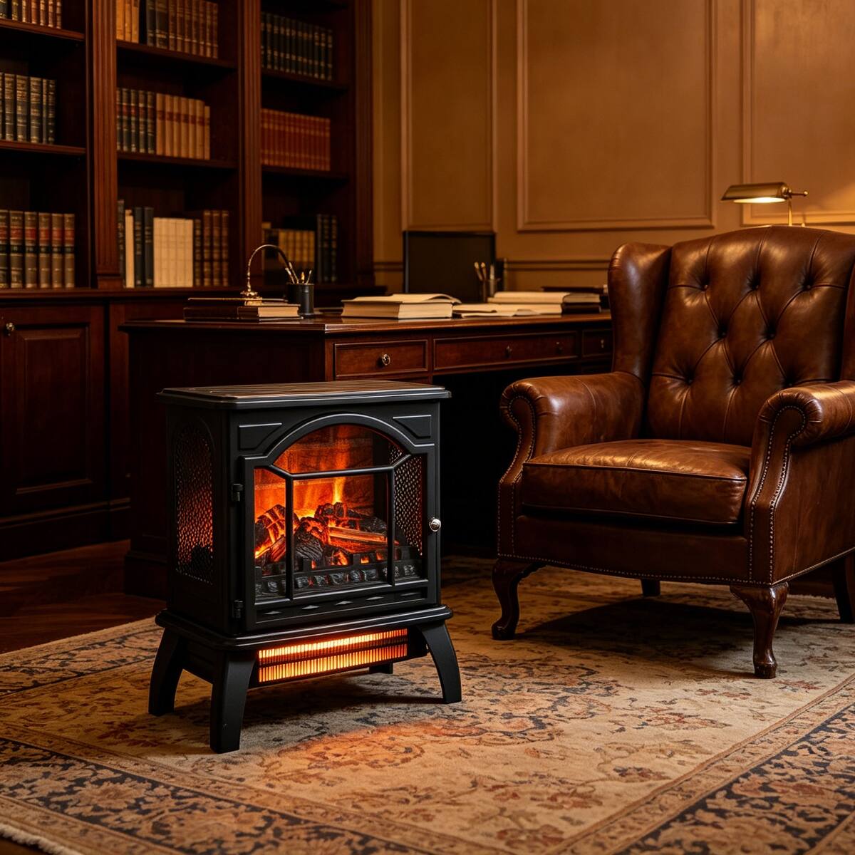 Alt View 10. Loheer - Loheer 18 inch electric fireplace stove Freestanding Infrared Quartz Heater with Remote Control Antique Black - Antique Black.